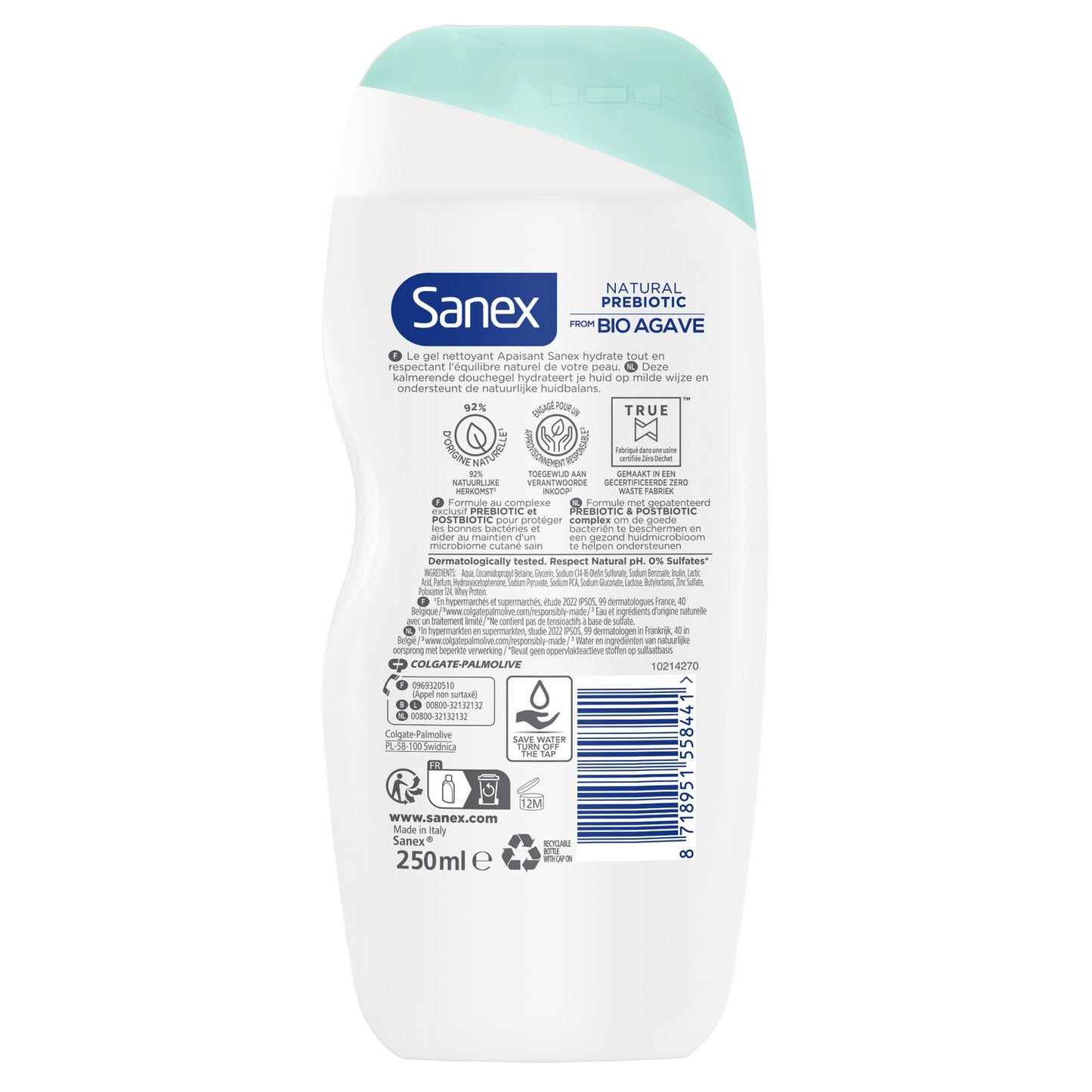 SANEX Organic Natural Prebiotic Soothing Shower Cream with Agave