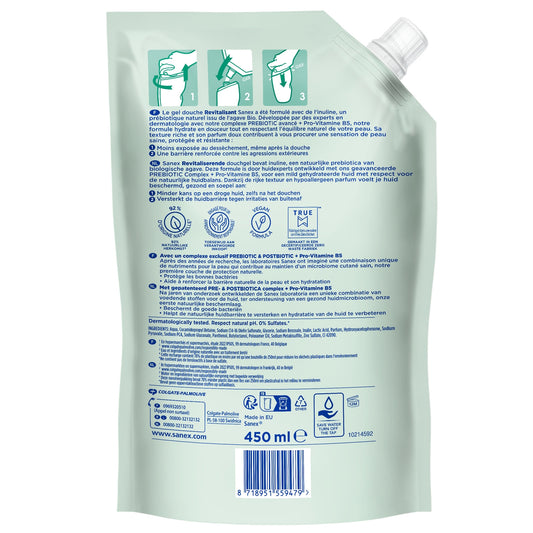 Gel Douche Recharge Revitalisant Tous Types de Peaux Agave Bio Natural Prebiotic SANEX
