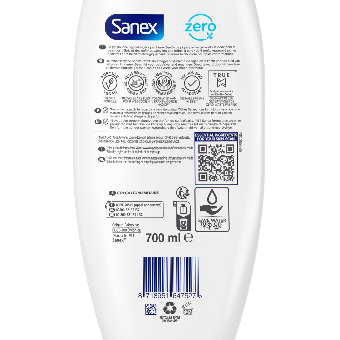Gel Douche Enfant Corps et Cheveux Hypoallergénique SANEX
