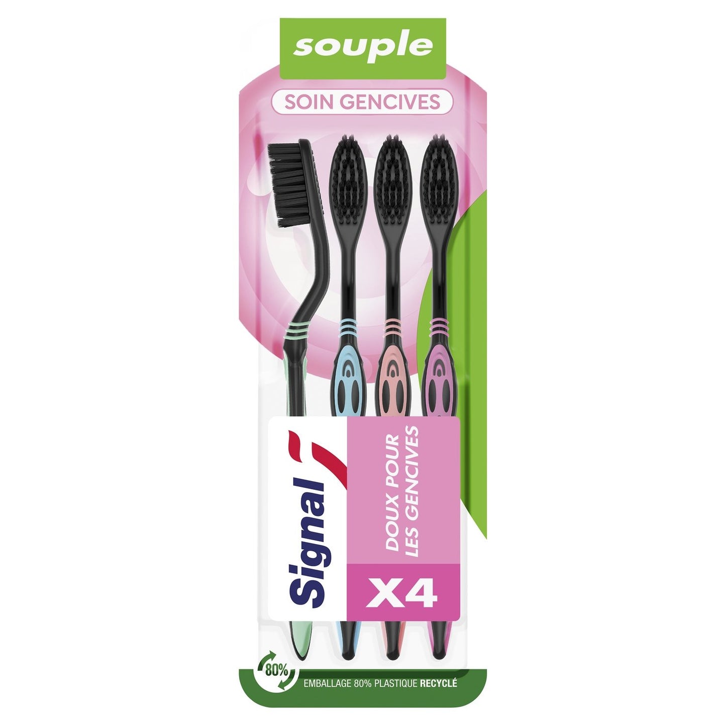 Brosse à Dents Souple Soin Gencives SIGNAL le lot de 4 brosses à dents