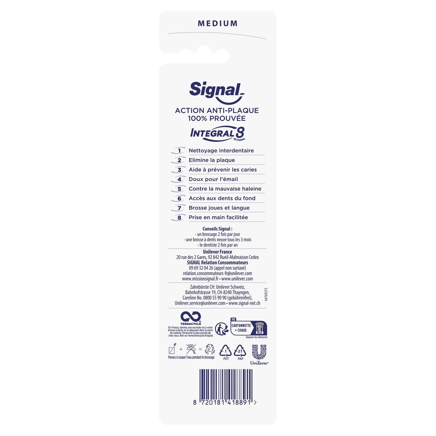 SIGNAL Integral Anti-Plaque Medium Toothbrush 8 Actions