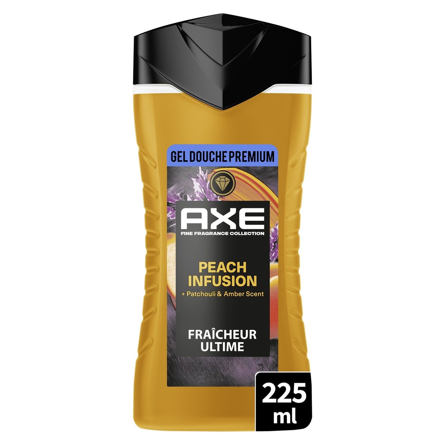 Gel Douche Homme Parfum Pêche Patchouli Ambre 12h Frais Premium Peach Infusion AXE le flacon de 225mL