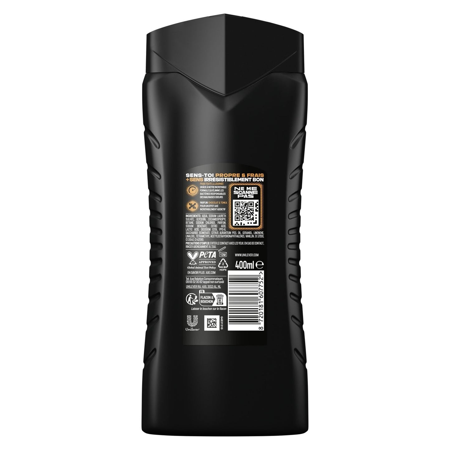 Gel Douche Homme Corps Cheveux Visage 5-En-1 Fraîcheur Parfum Chocolat Tonka Dark Temptation AXE