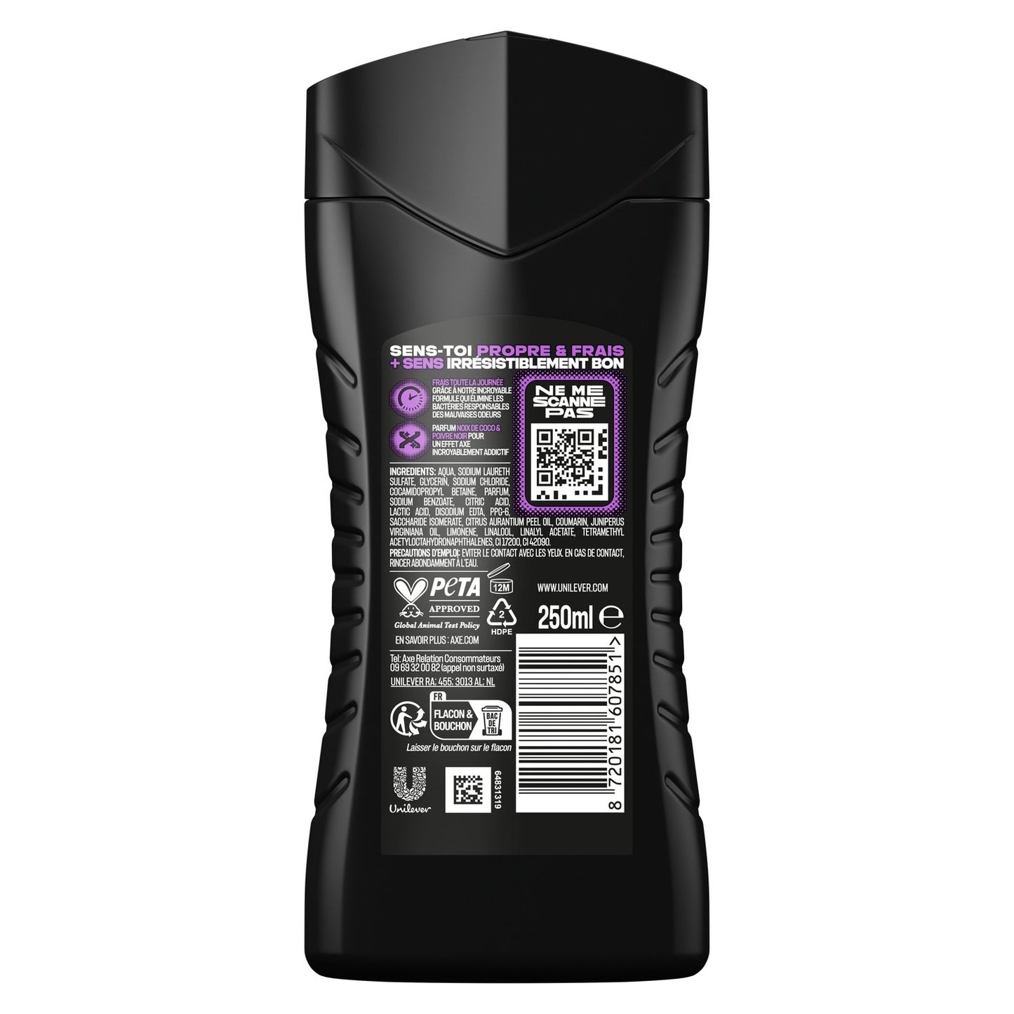 Shower Gel for Men, Body, Hair, Face, Freshness, Coconut and Black Pepper Scent, Provocation AXE