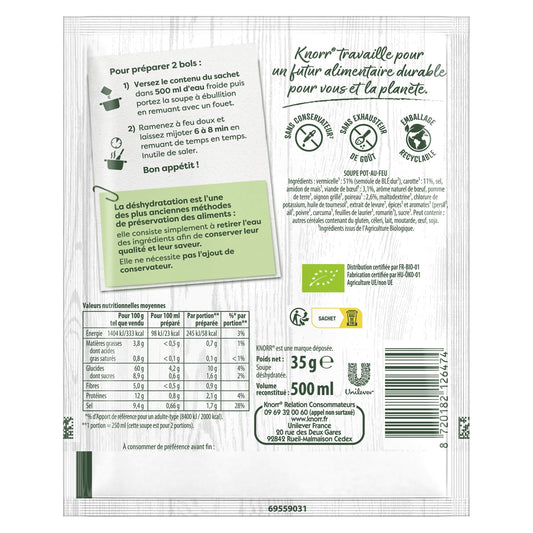 Soupe Déshydratée Bio Pot au Feu 2 Portions KNORR