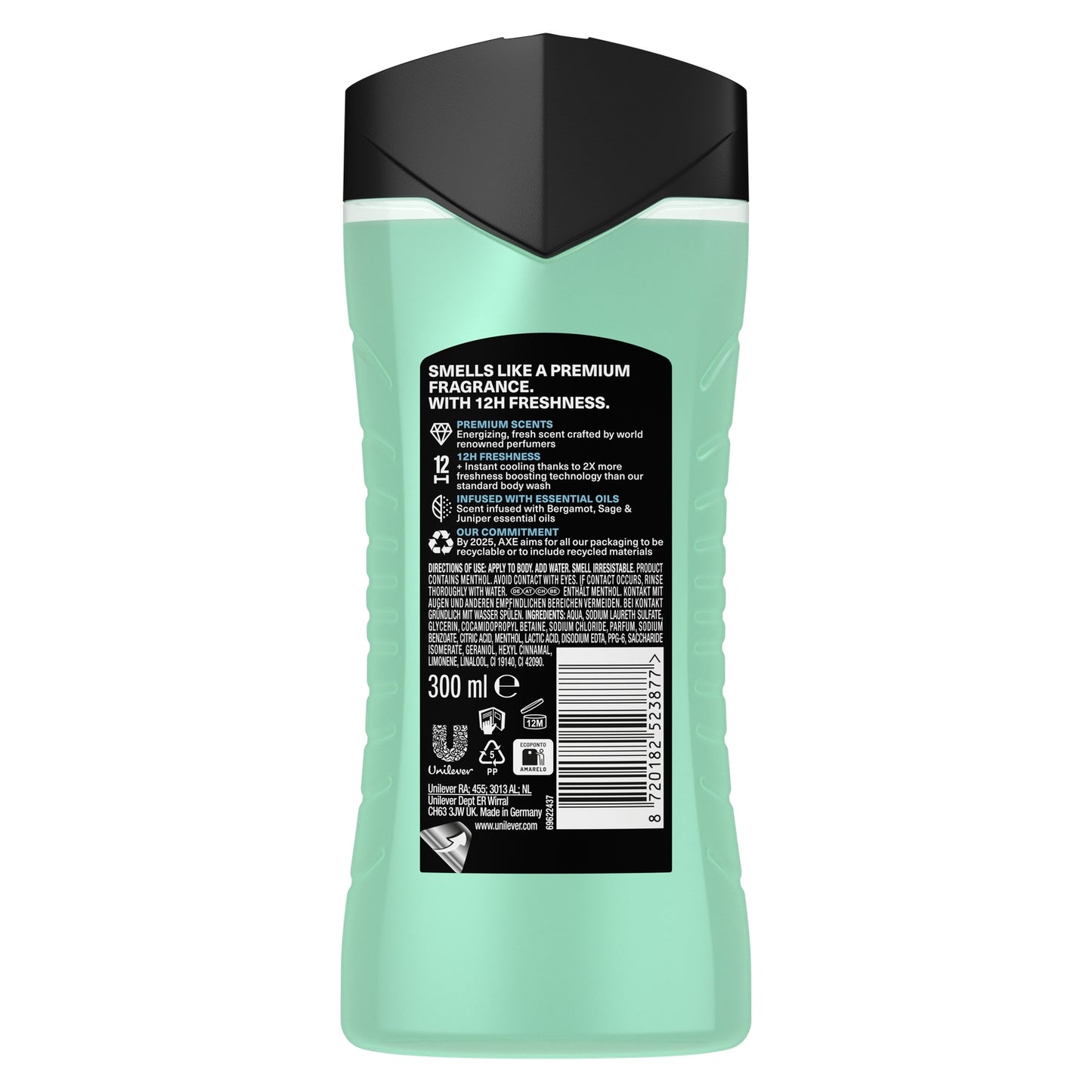Men's Shower Gel Sage & Juniper Scent Aqua Bergamot AXE