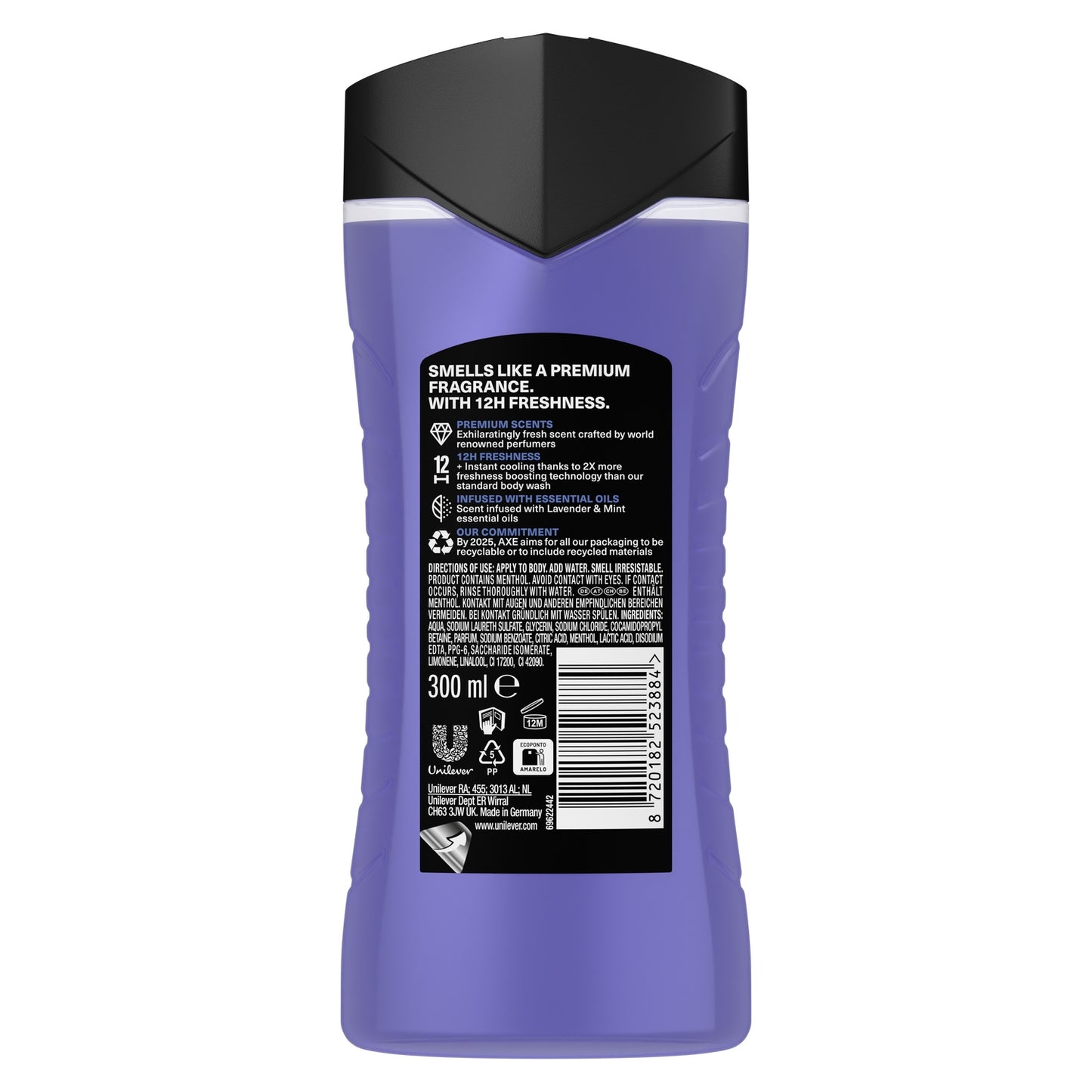 AXE Men's Shower Gel Amber & Mint Scent Blue Lavender
