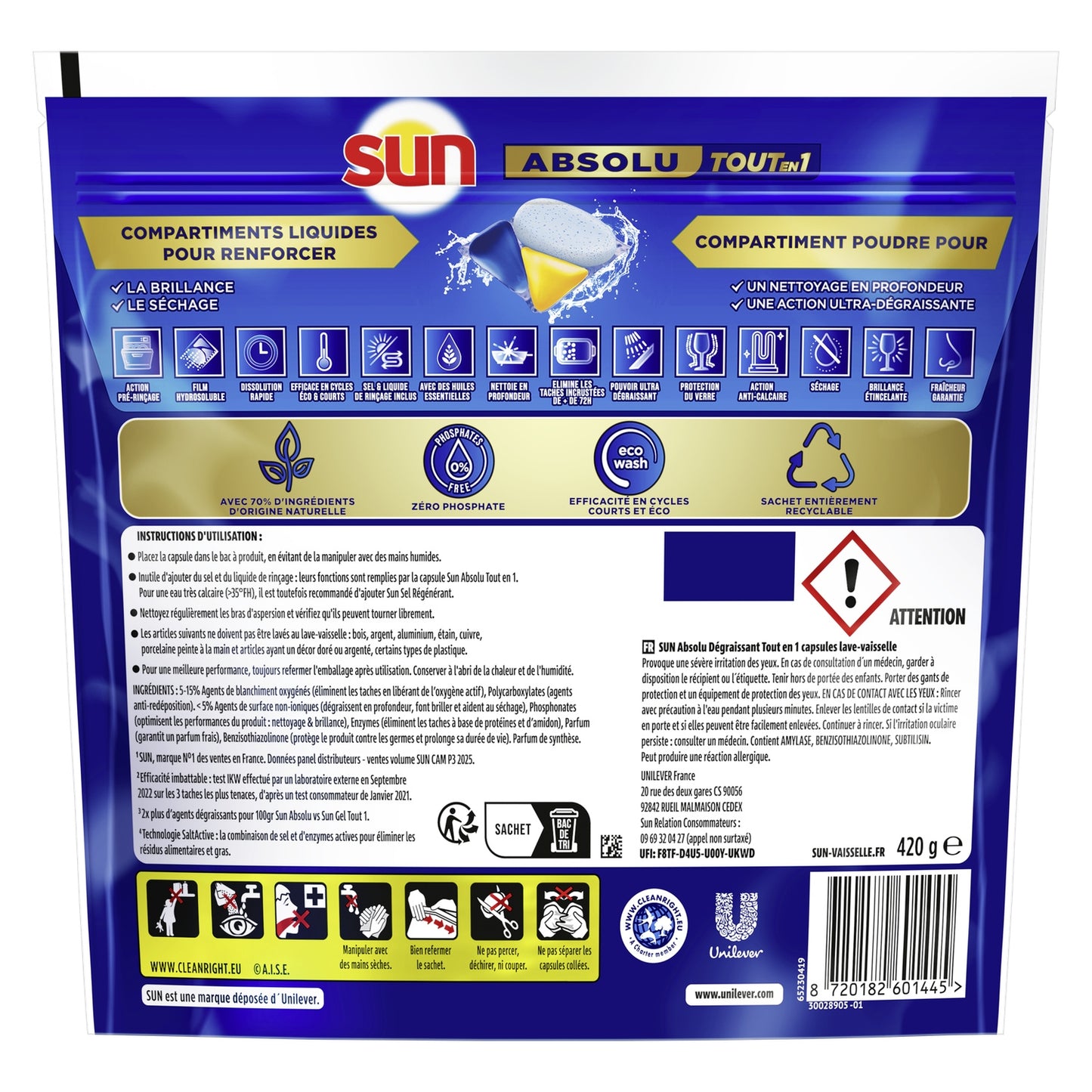Absolu SUN All-in-1 Degreaser Dishwasher Capsules