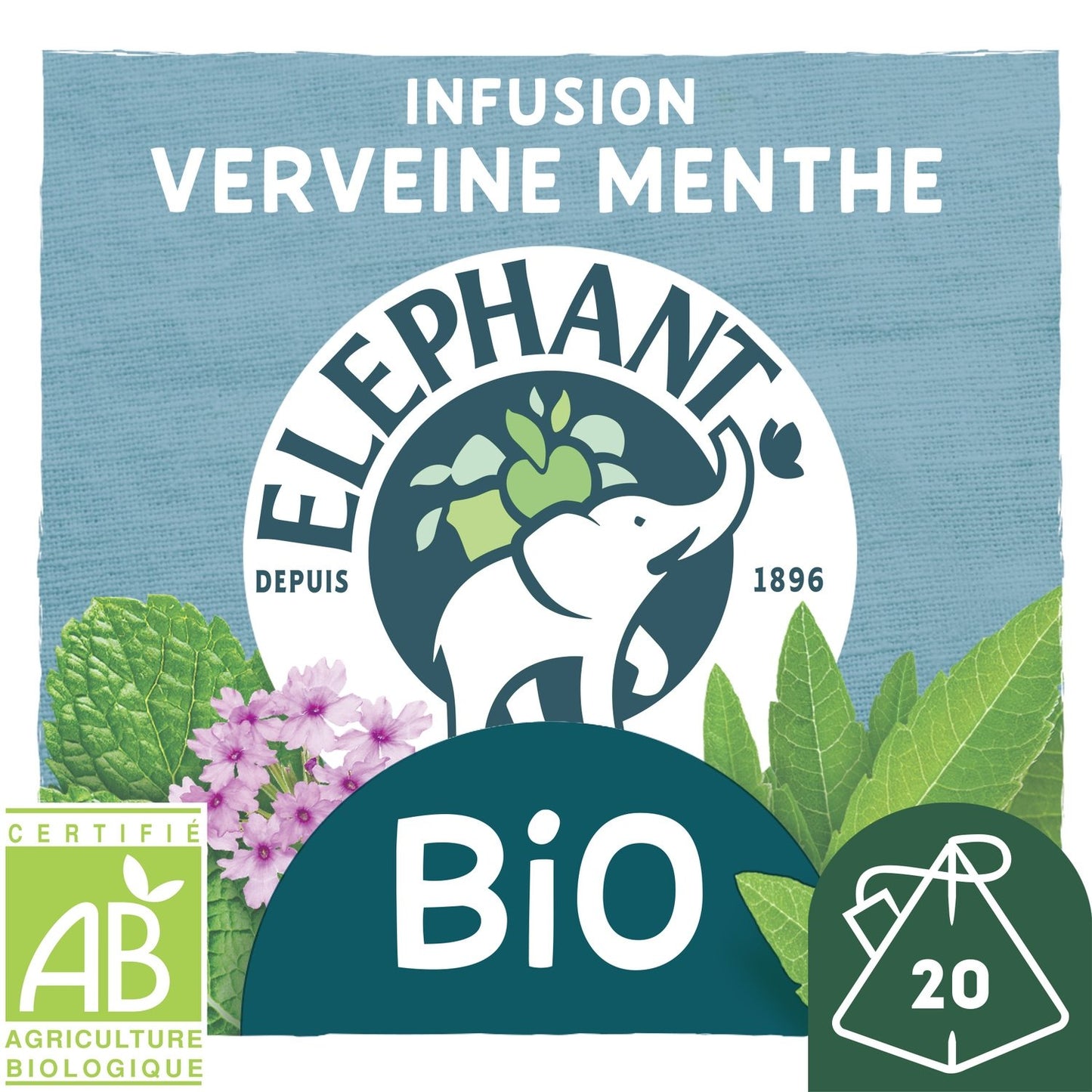 Infusion Menthe Verveine Bio ELEPHANT la boite de 20 sachets