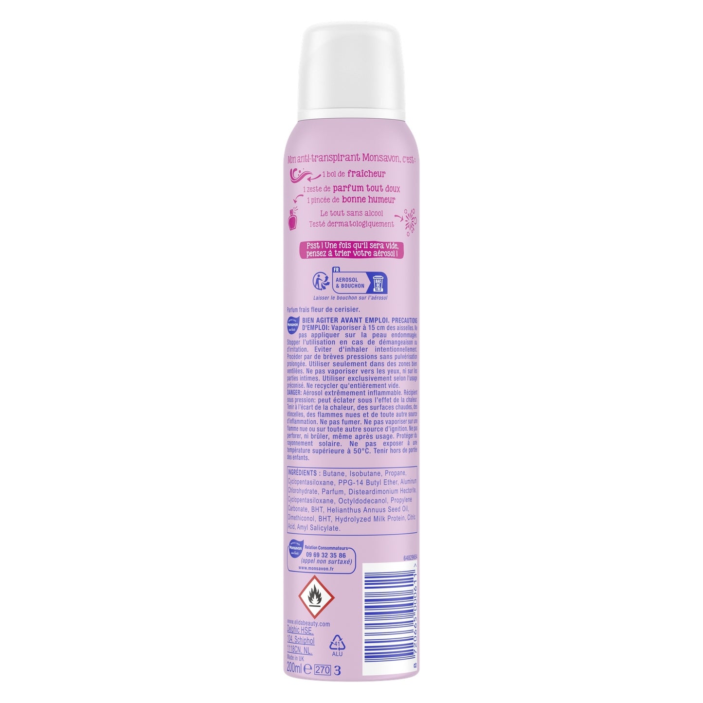 Déodorant spray Anti-transpirant 48h Fleur de cerisier MONSAVON