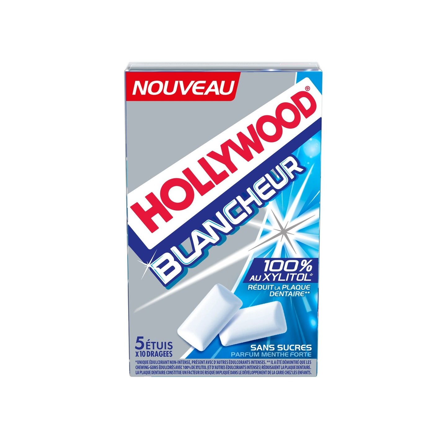 Chewing-Gum Blancheur 100% Xylitol HOLLYWOOD les 5 boites de 10 dragées