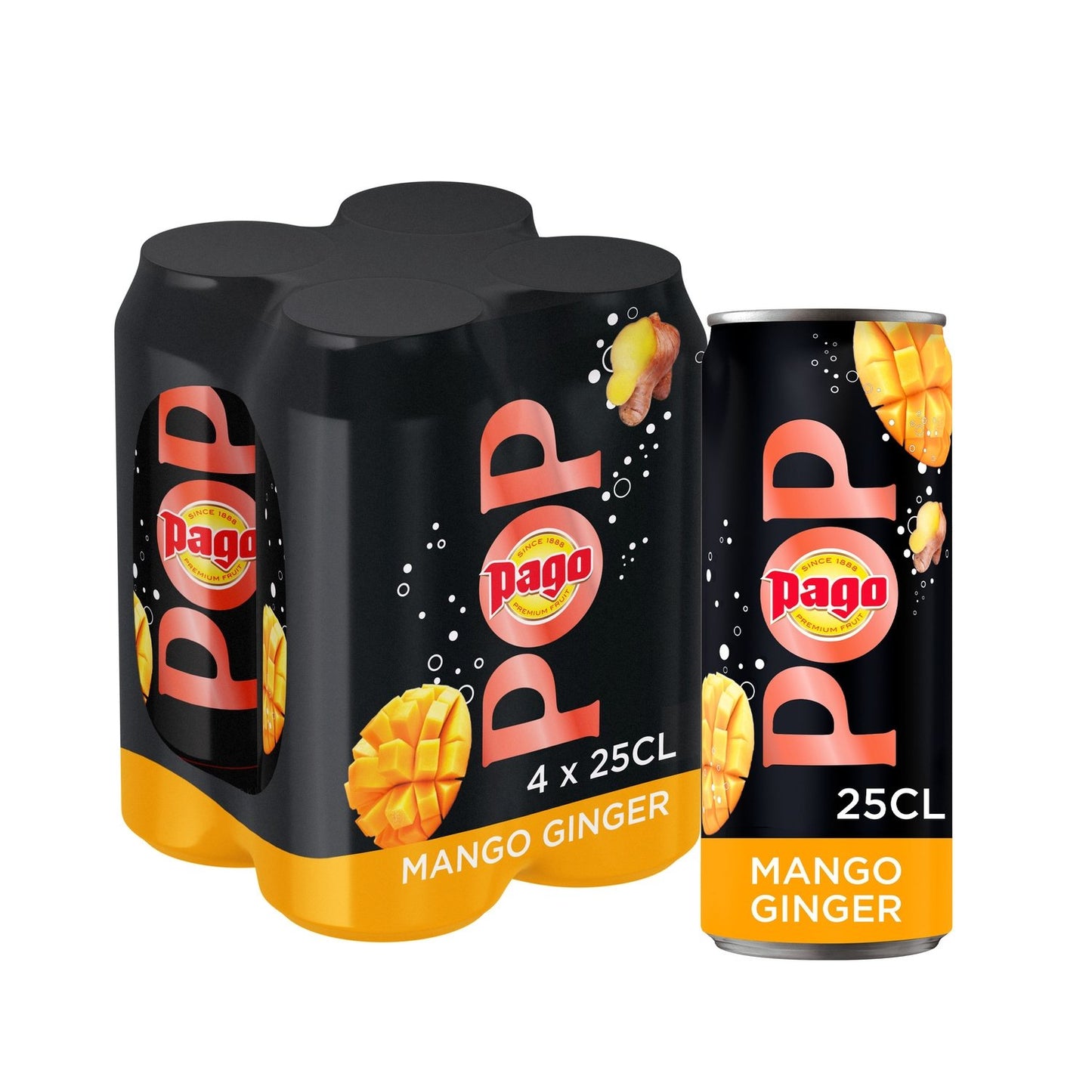 Boisson Gazeuse Mangue Gingembre PAGO les 4 canettes de 25cl