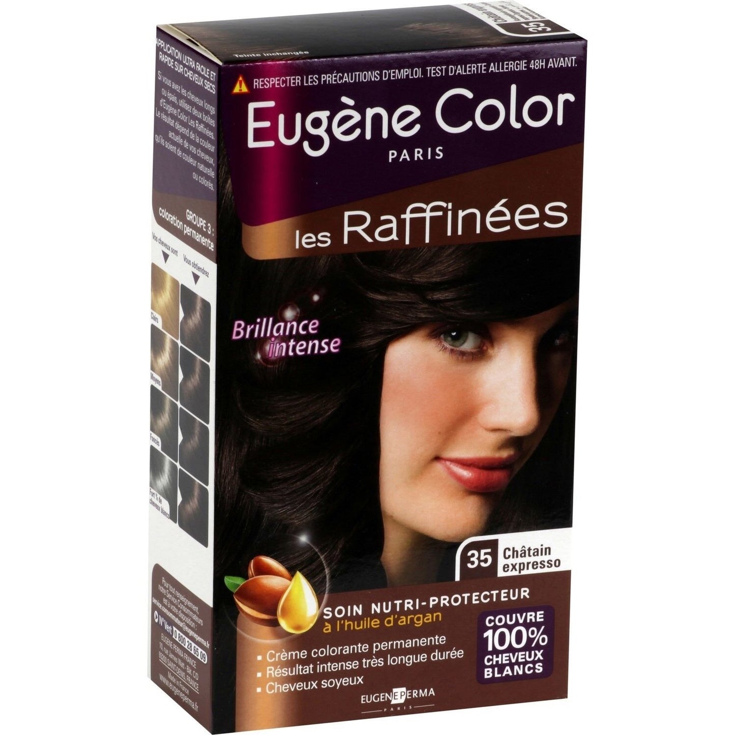 Coloration Permanente 35 Châtain Expresso les Raffinées Huile d'Argan Color & Éclat EUGENE COLOR la boite de 115 ml