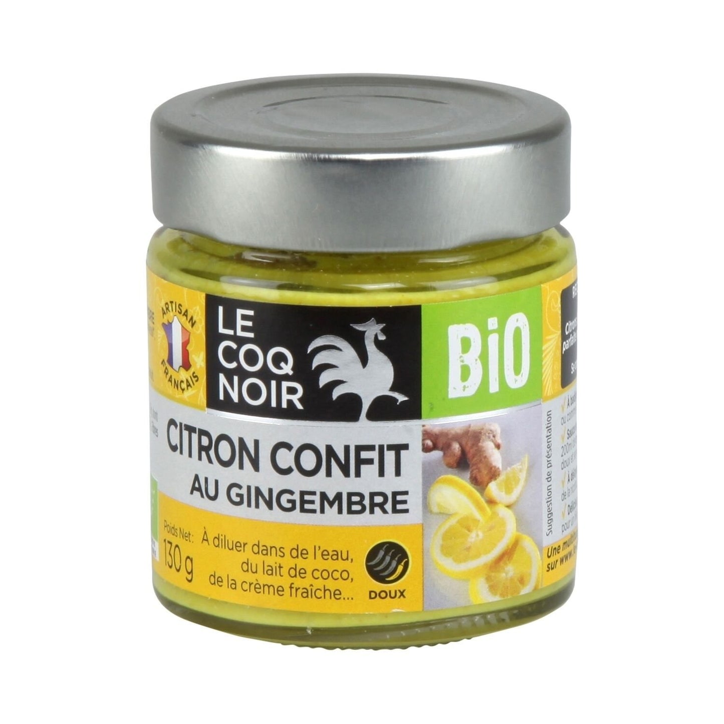 Fonds de Sauce Bio Citron Confit Gingembre LE COQ NOIR le pot de 130g