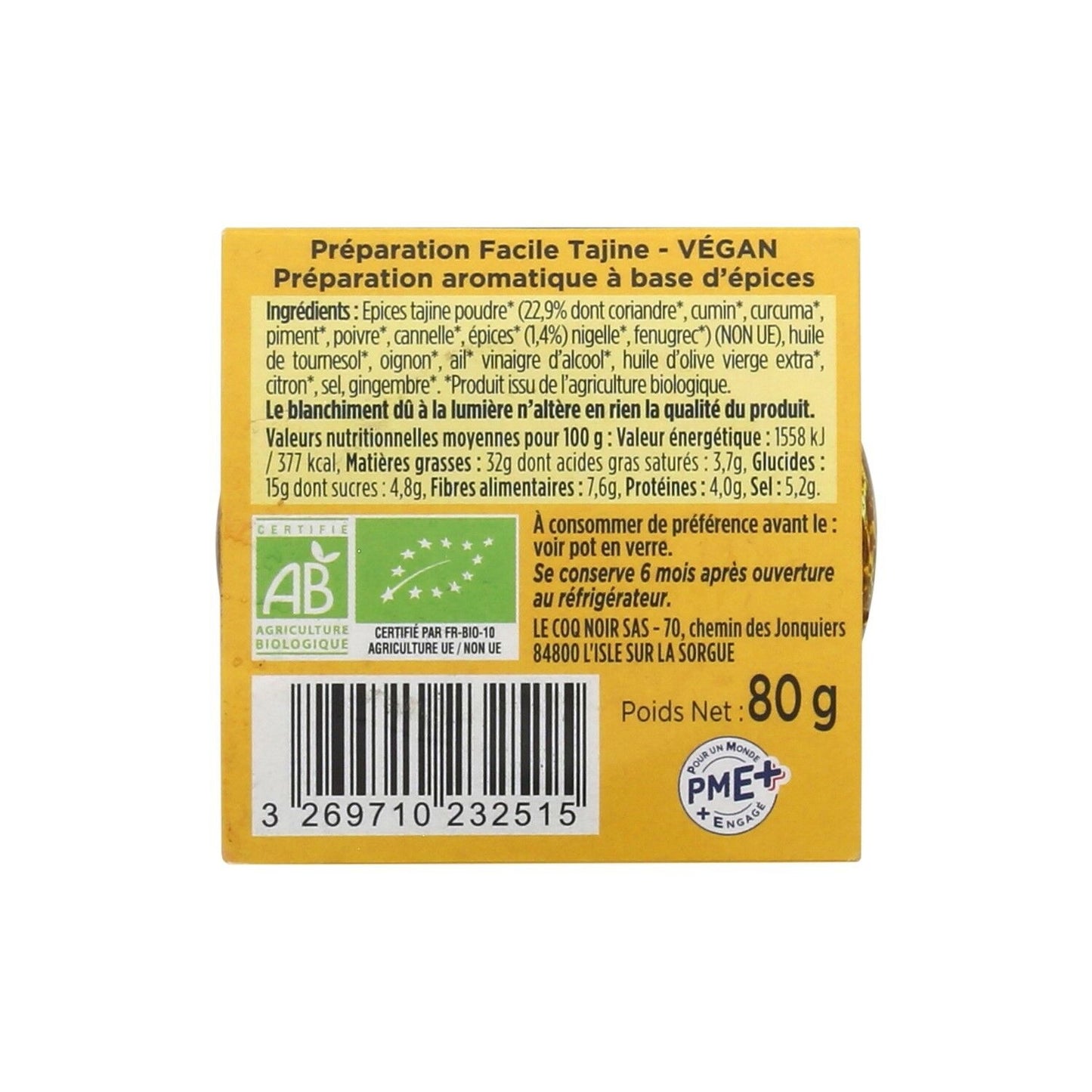 Préparation Culinaire Bio pour Tajine LE COQ NOIR