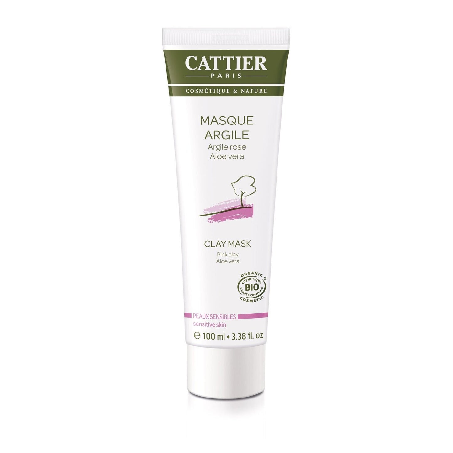 Masque Visage Peau Sensible à Rougeurs Apaise Adoucit Argile Rose et Aloé Vera Bio CATTIER le tube de 100mL