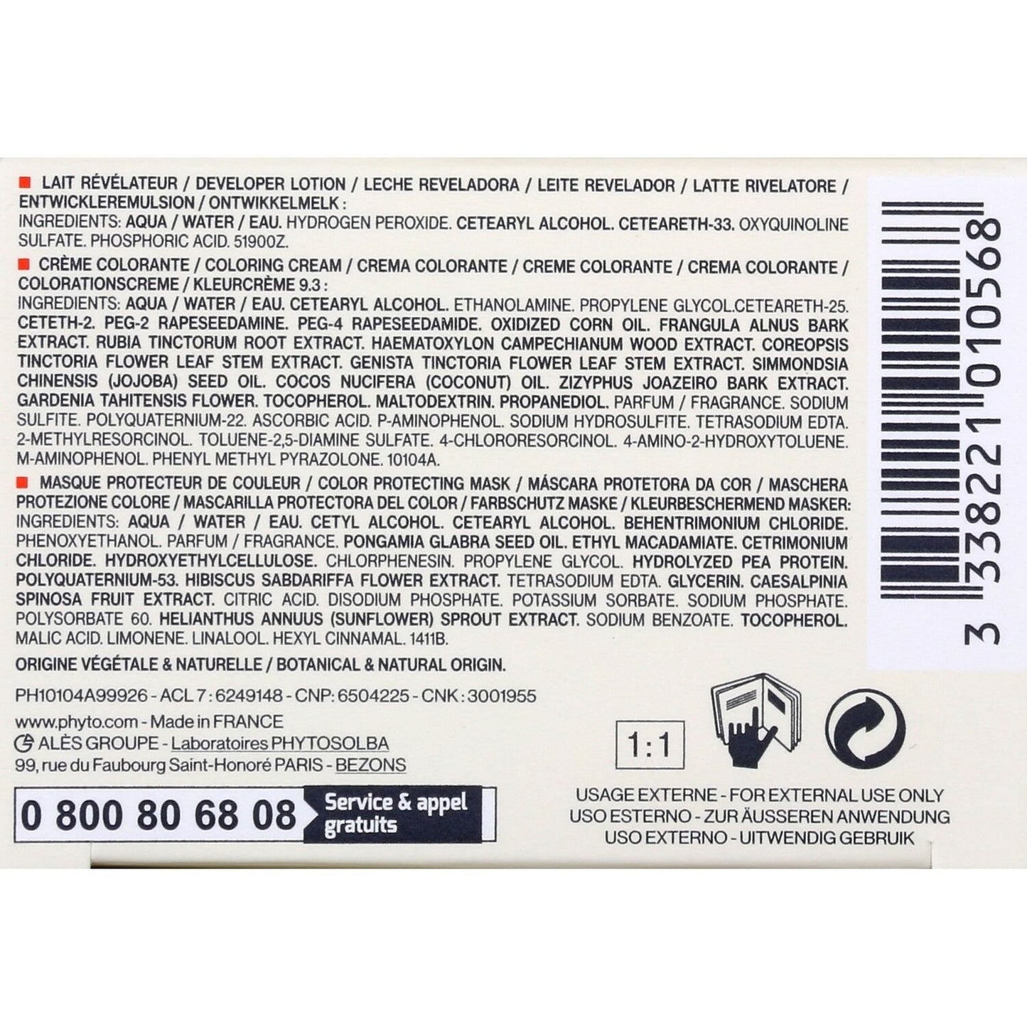 Permanente Coloration 9.3 Sehr helles Goldblond PHYTOCOLOR