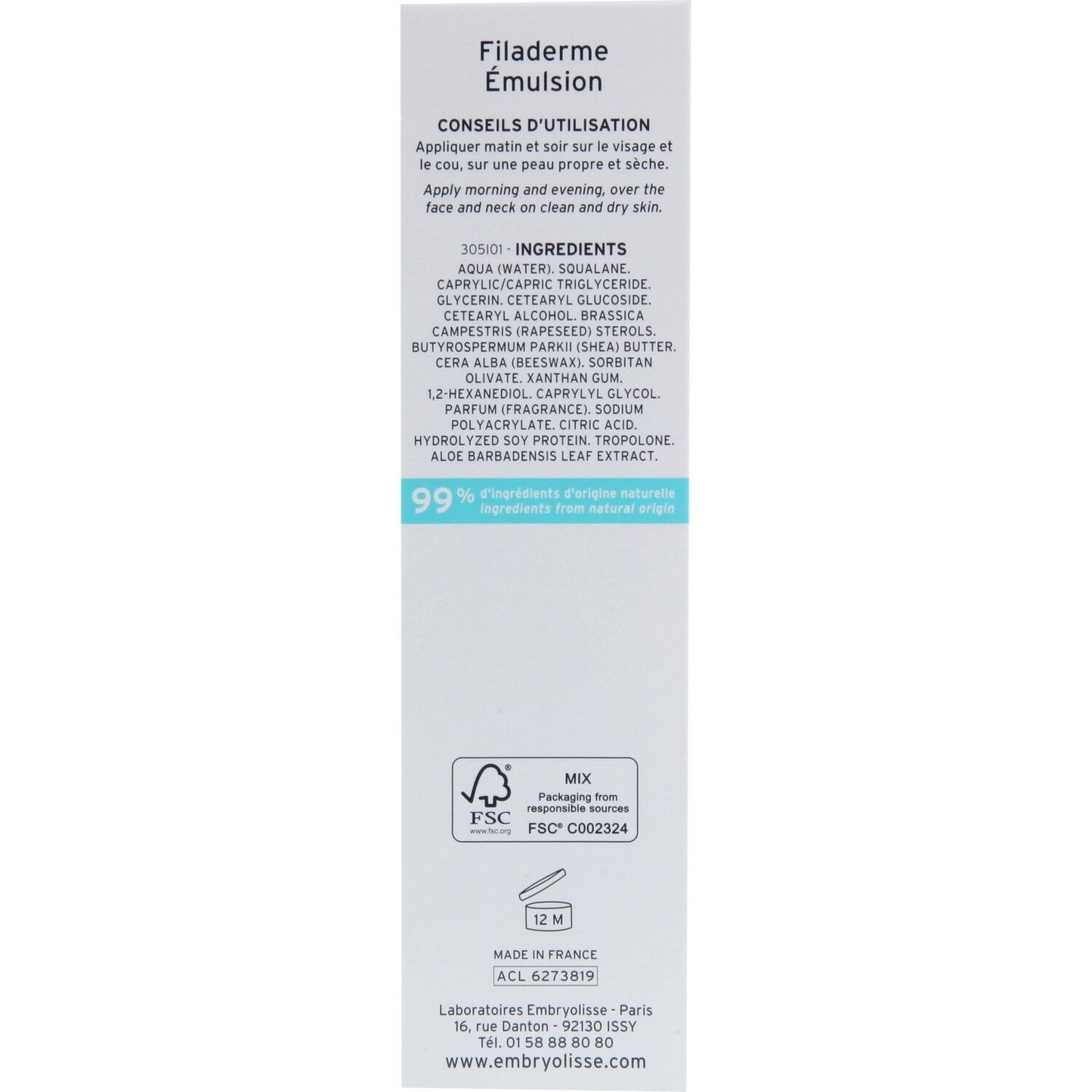 Filaderme Nourishing Emulsion EMBRYOLISSE Care