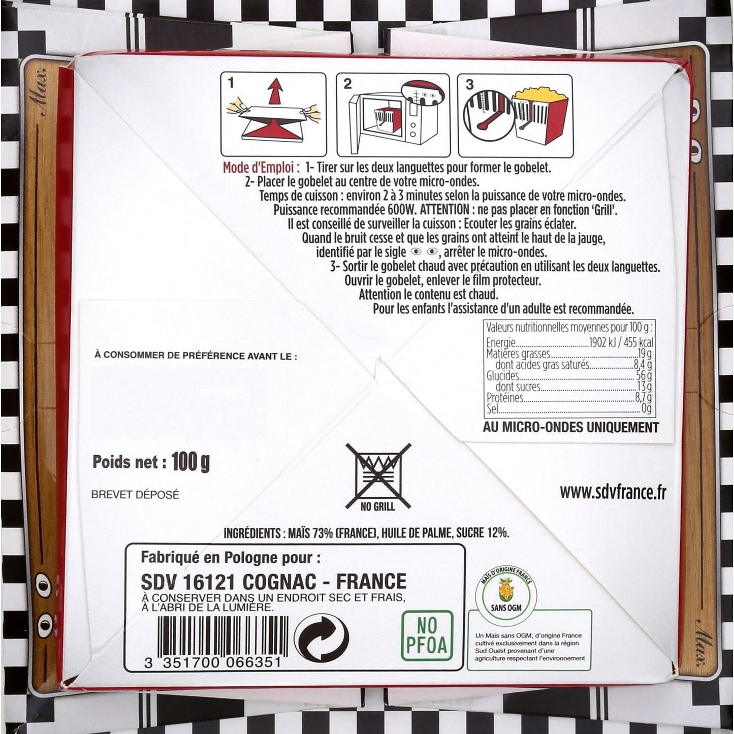 Popcorn Sucré Micro-Ondes CLASSIC FOODS