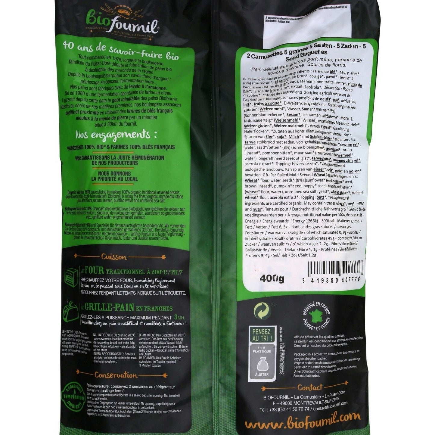 Pane biologico Camusettes ai 5 semi da cuocere BIOFOURNIL