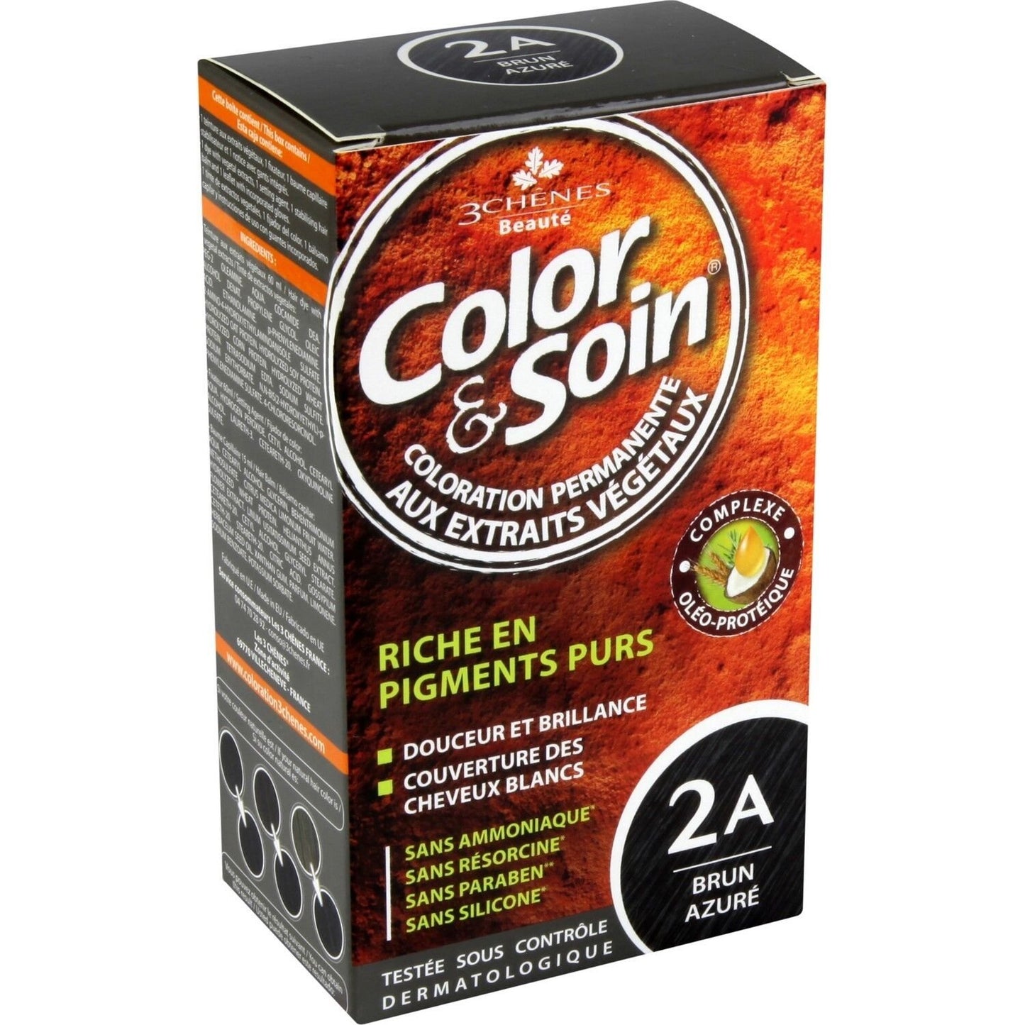 Coloration Permanente 2a Brun Azuré Sans Ammoniaque Color et Soin 3 CHENES la boite