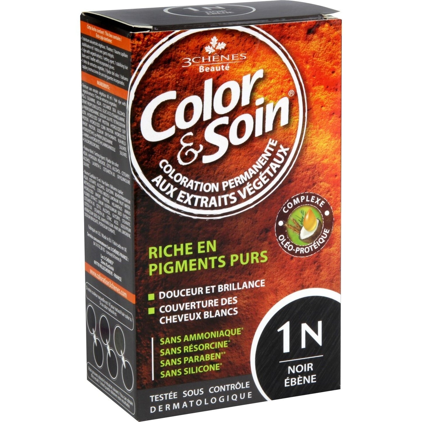 Permanente Farbe 1n Ebenholzschwarz Ammoniakfreie Farbe und Pflege 3 CHENES