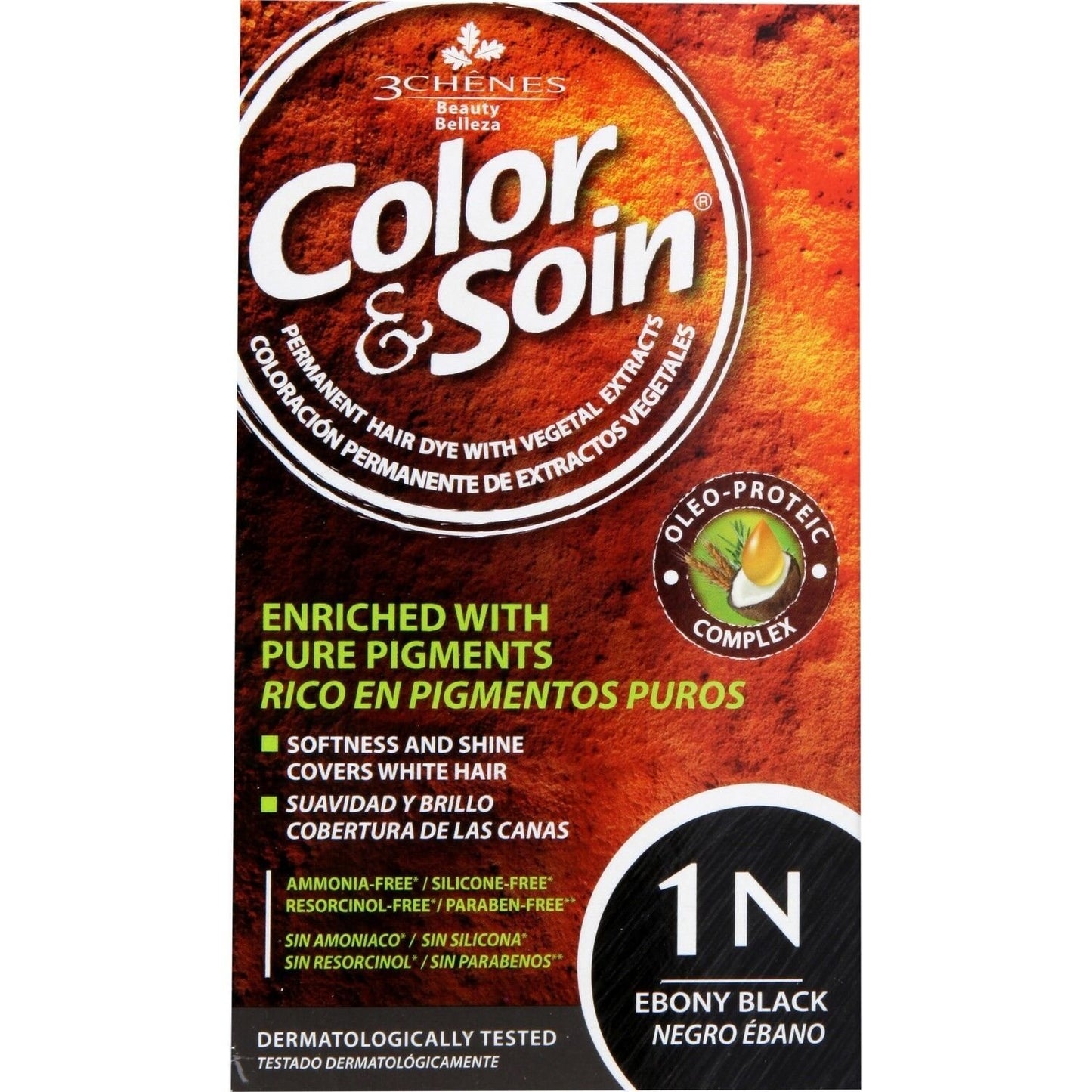 Permanente Farbe 1n Ebenholzschwarz Ammoniakfreie Farbe und Pflege 3 CHENES