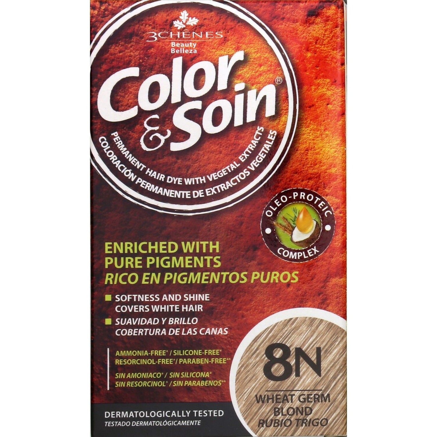 Permanente Coloration 8n Weizenblond Ammoniakfreie Farbe und Pflege 3 CHENES
