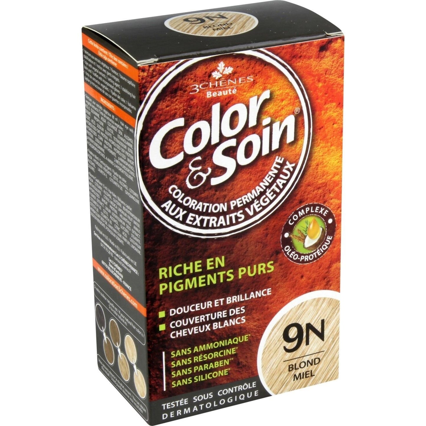 Coloration Permanente 9n Blond Miel Sans Ammoniaque Color et Soin 3 CHENES la boite
