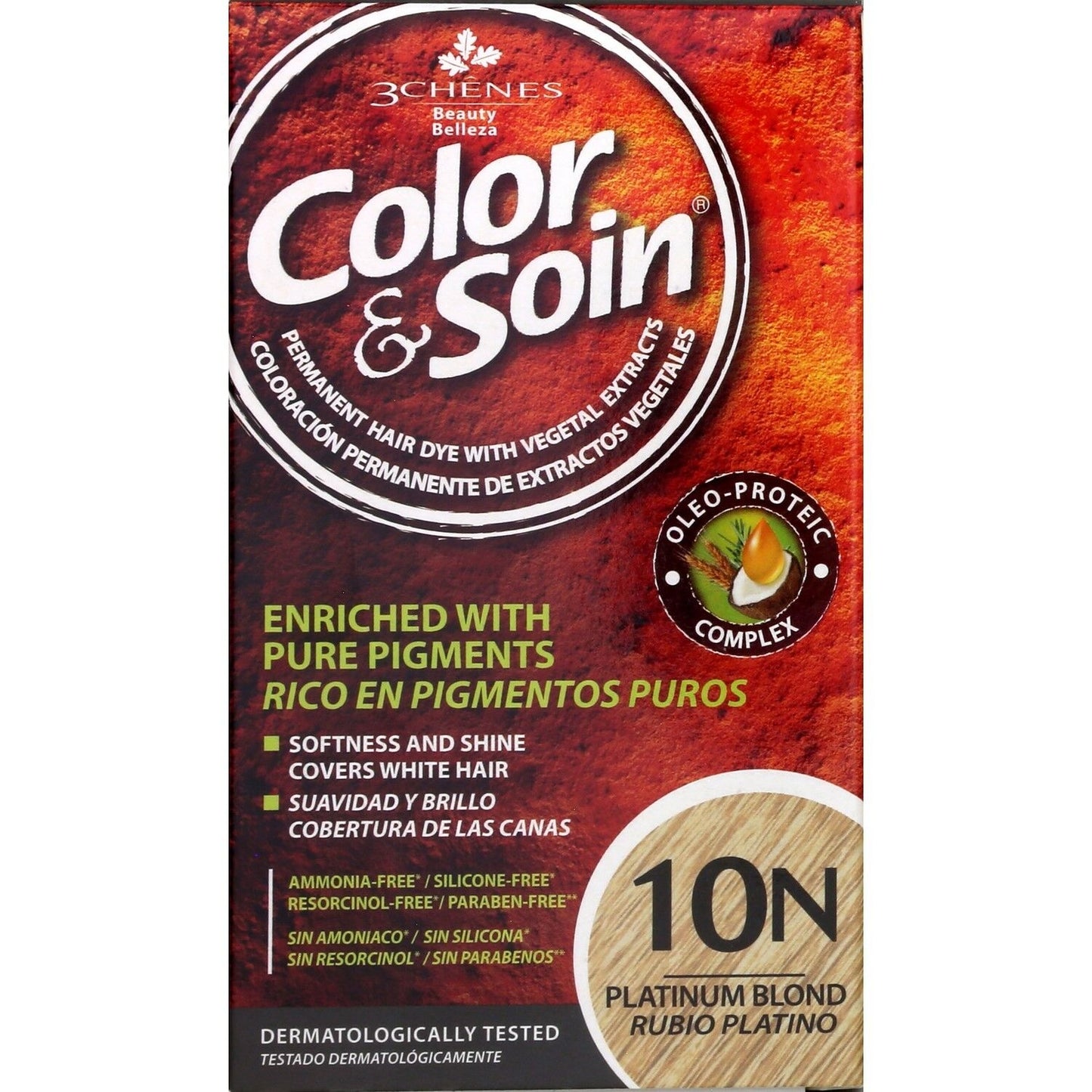 Coloration Permanente 10n Blond Platine Sans Ammoniaque Color et Soin 3 CHENES