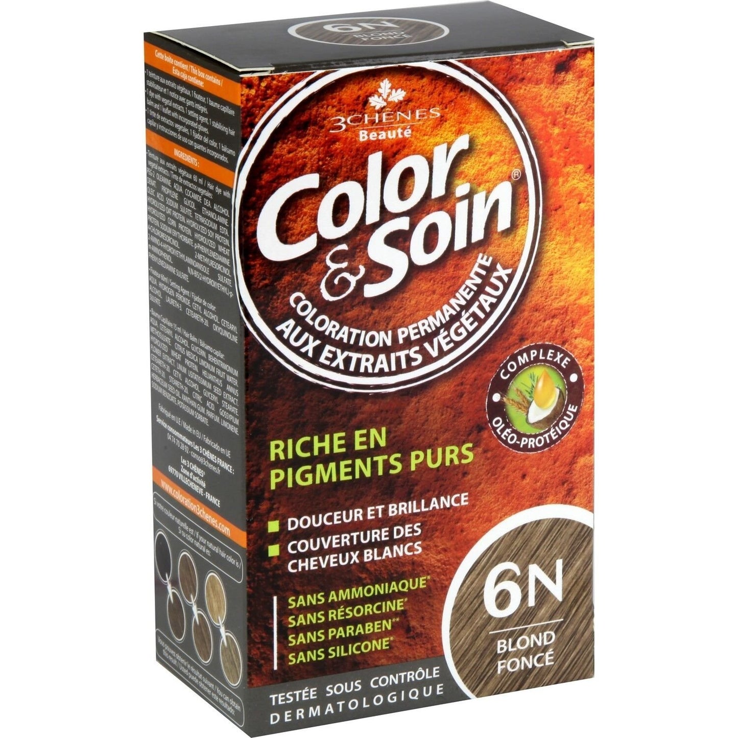 Coloration Permanente 6n Blond Foncé Sans Ammoniaque Color et Soin 3 CHENES la boite