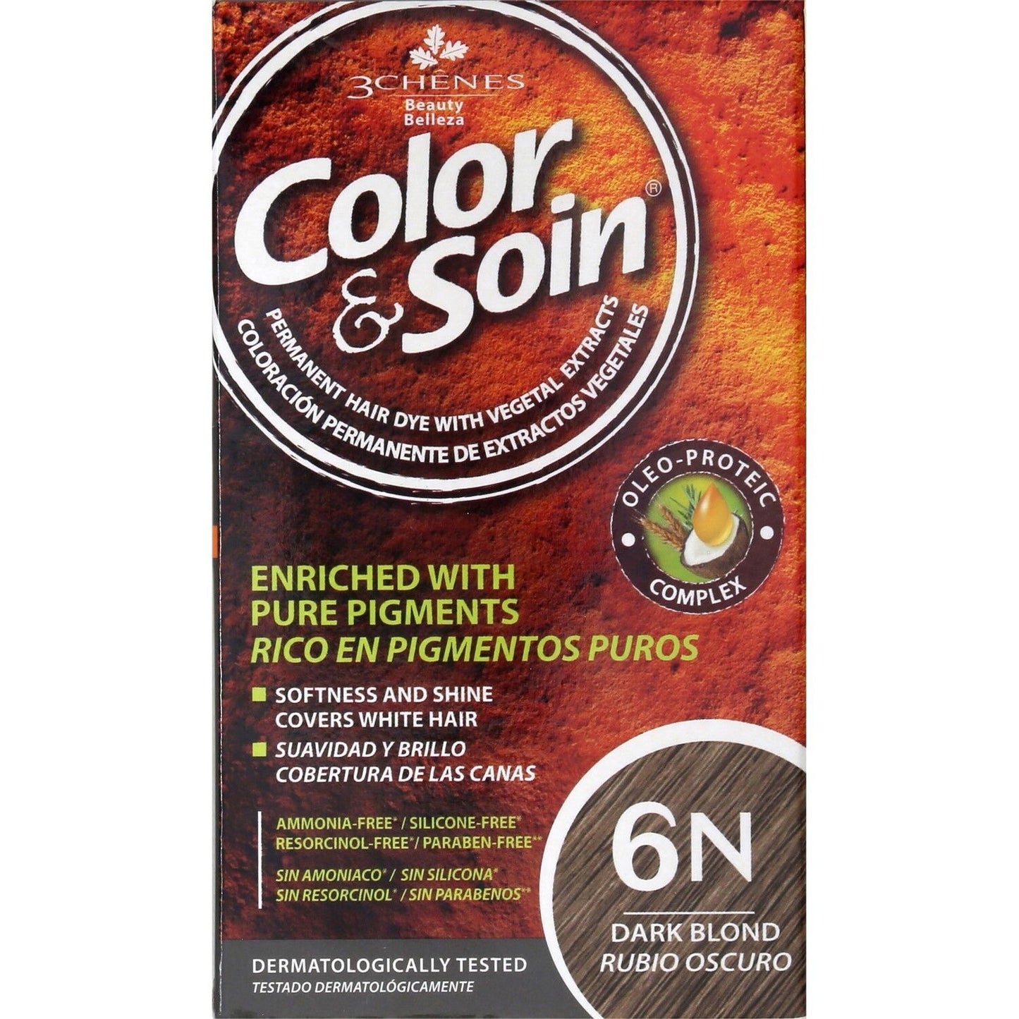 Permanente Farbe 6n Dunkelblond Ammoniakfreie Farbe und Pflege 3 CHENES