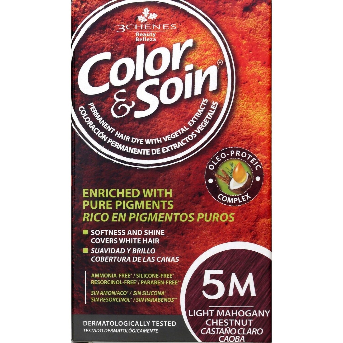 Permanente Farbe 5m Helles Kastanien-Mahagoni, Farbe und Pflege ohne Ammoniak, 3 CHENES