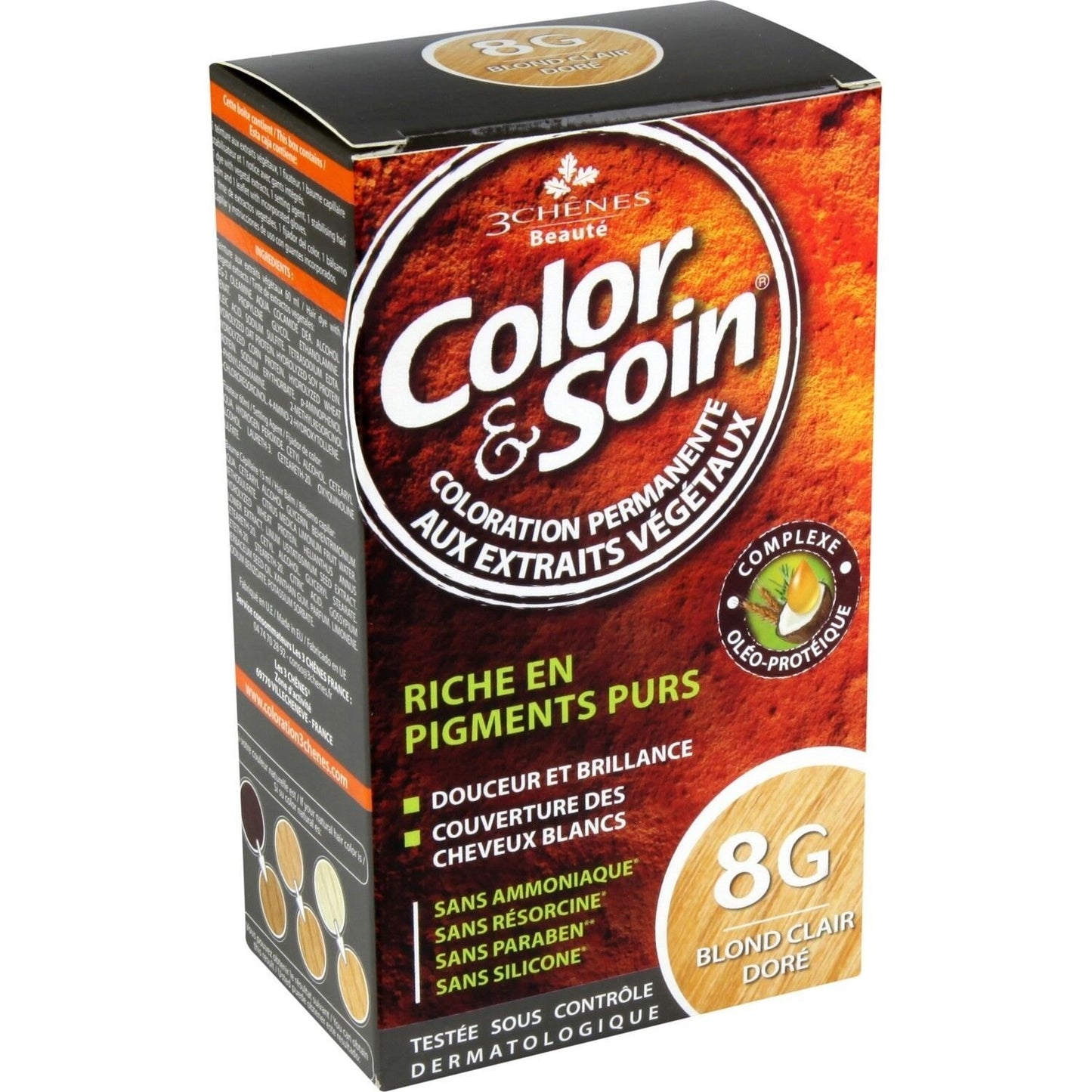 Coloration Permanente 8g Blond Clair Doré Sans Ammoniaque Color et Soin 3 CHENES la boite
