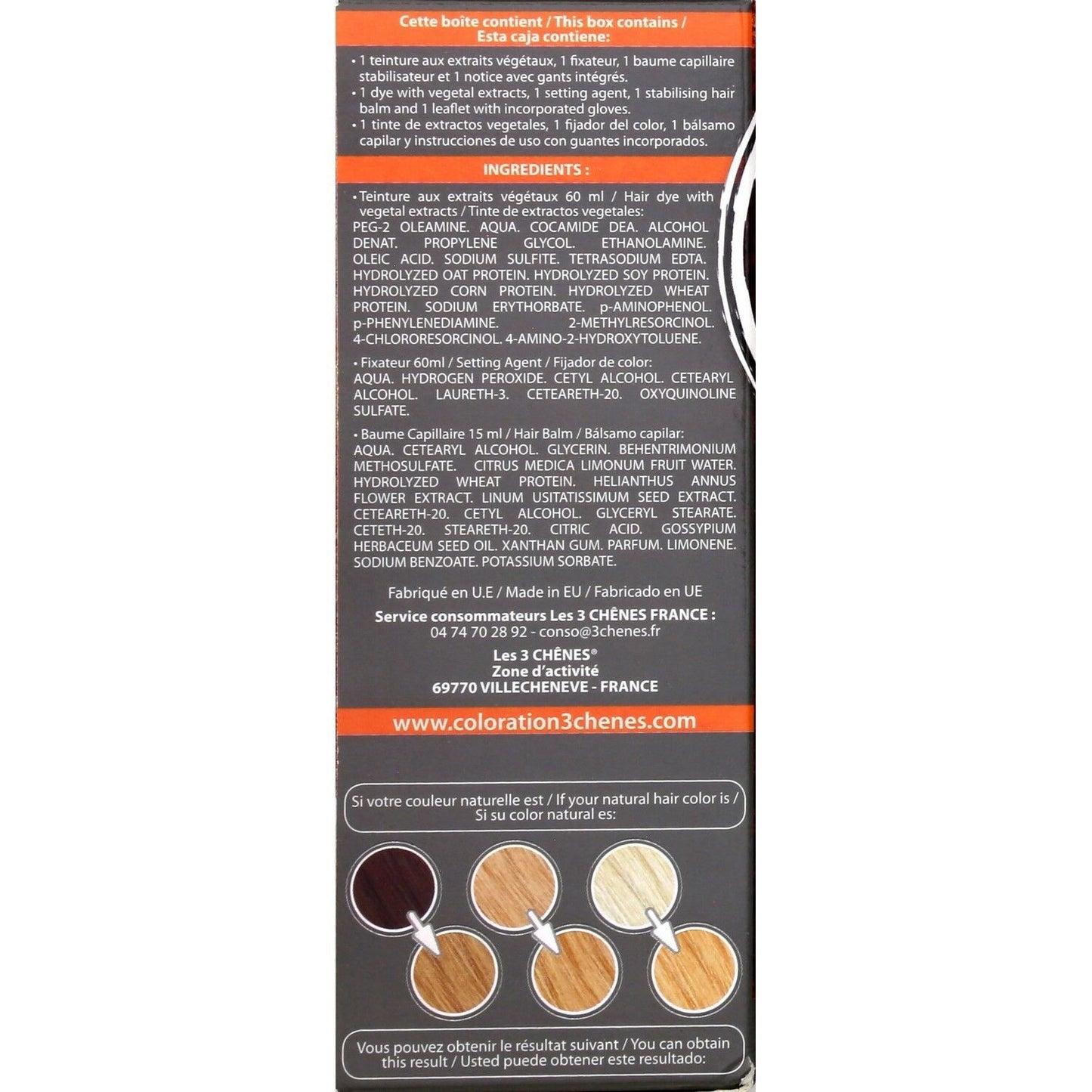 Permanente Farbe 8 g Hellgoldblond, Farbe und Pflege ohne Ammoniak, 3 CHENES