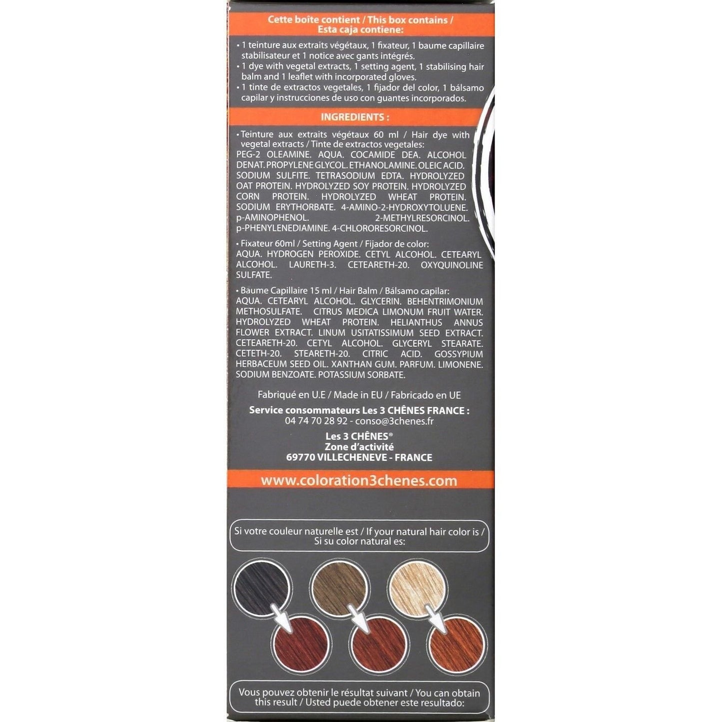 Coloration Permanente 7c Blond Terre Cuivré Sans Ammoniaque Color et Soin 3 CHENES
