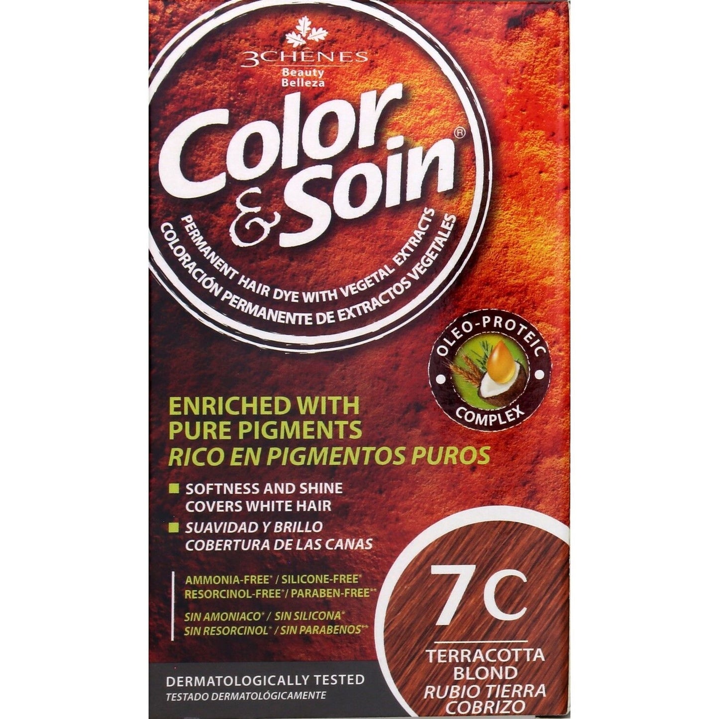 Coloration Permanente 7c Blond Terre Cuivré Sans Ammoniaque Color et Soin 3 CHENES