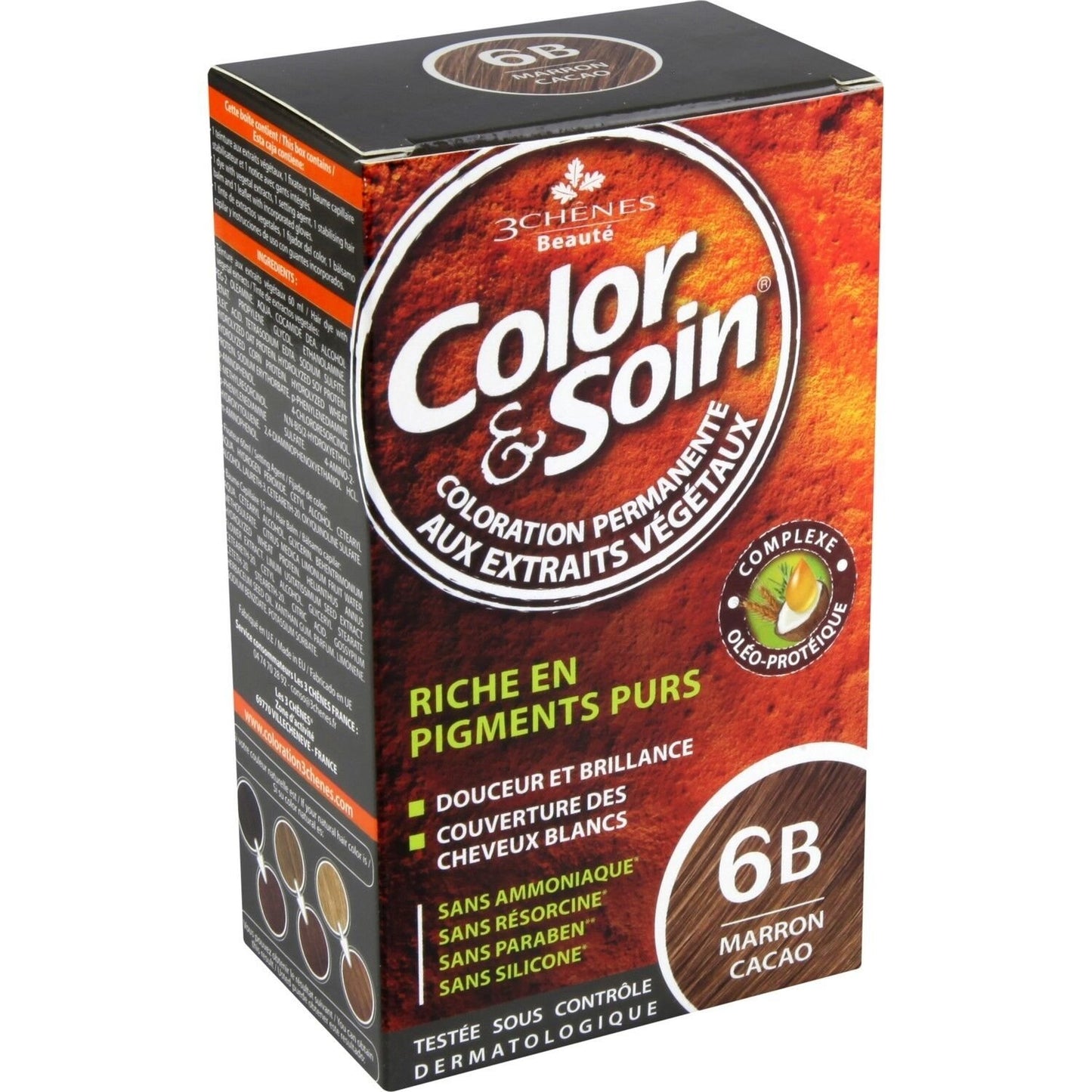 Coloration Permanente 6b Marron Cacao Sans Ammoniaque Color et Soin 3 CHENES la boite