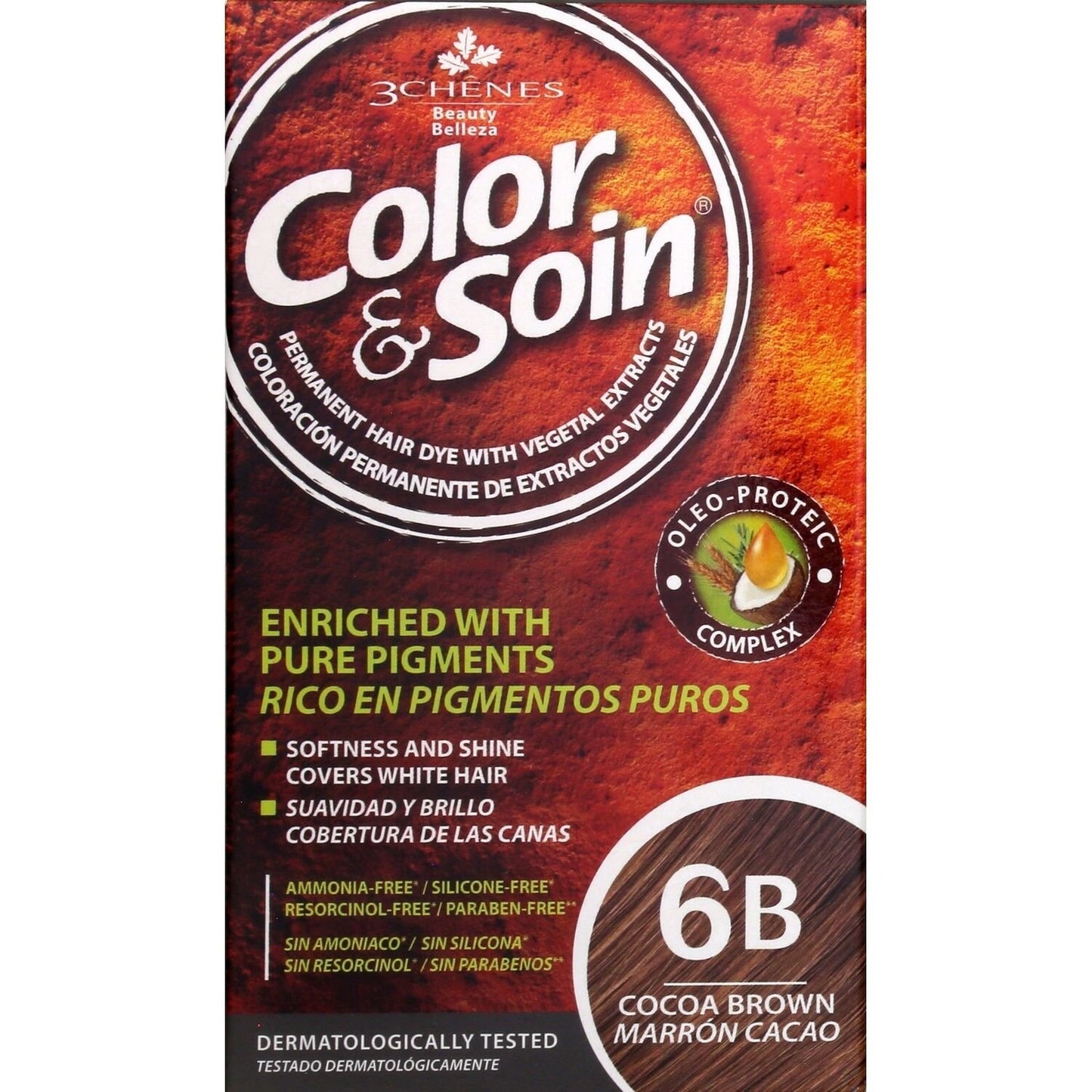 Permanente Farbe 6b Kakaobraun Ammoniakfreie Farbe und Pflege 3 CHENES