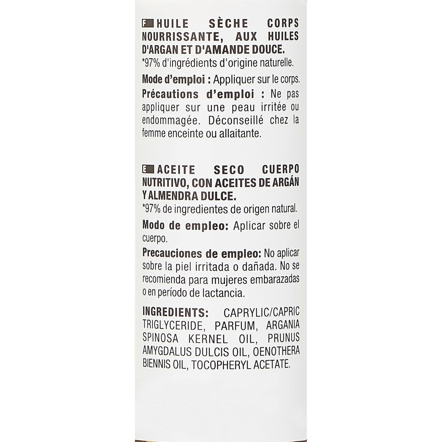 Huile Sèche Corps Argan Amande Douce Satinante NECTAR OF BEAUTY