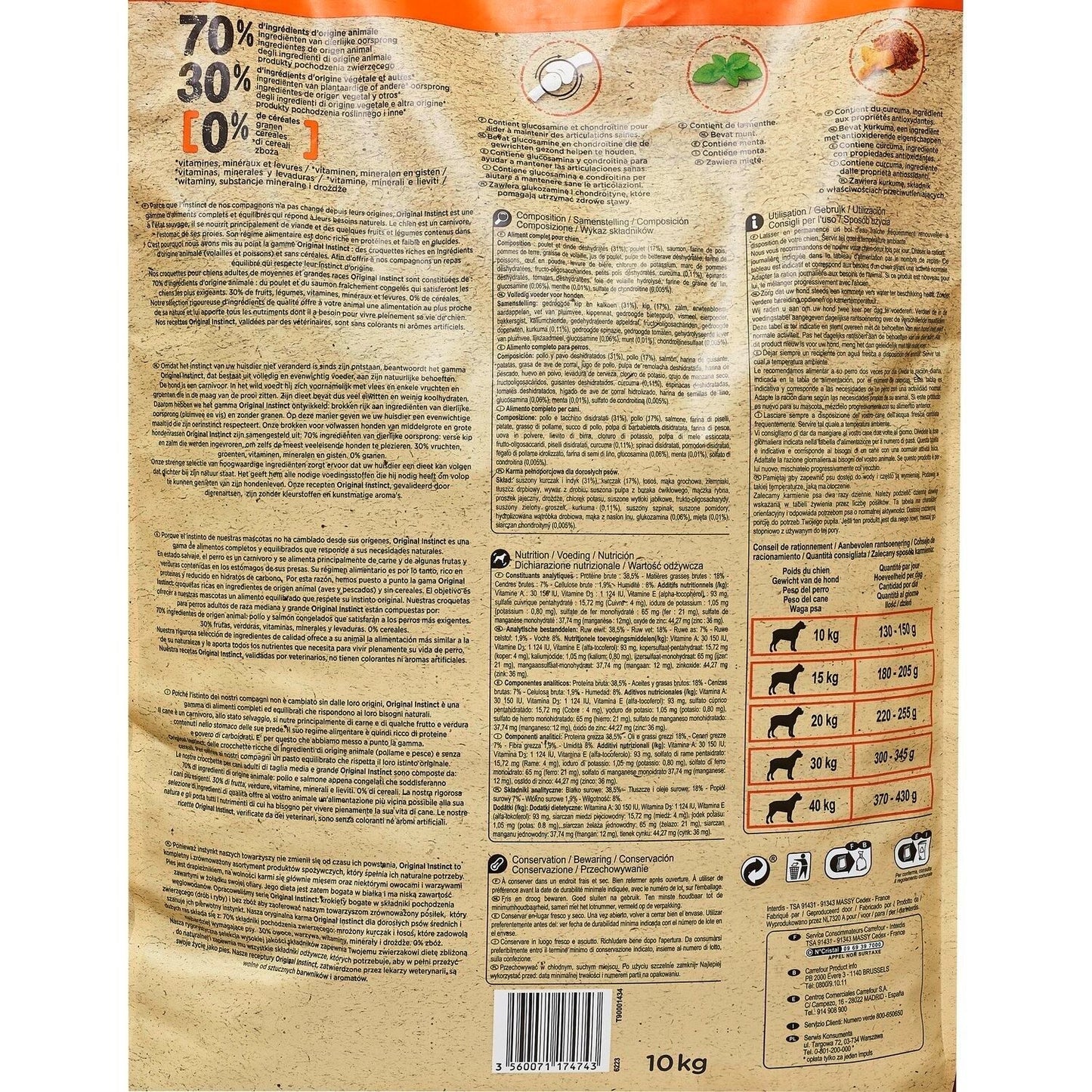 Croquettes pour Chien Adulte Medium Maxi +10kg Poulet ORIGINAL INSTINCT