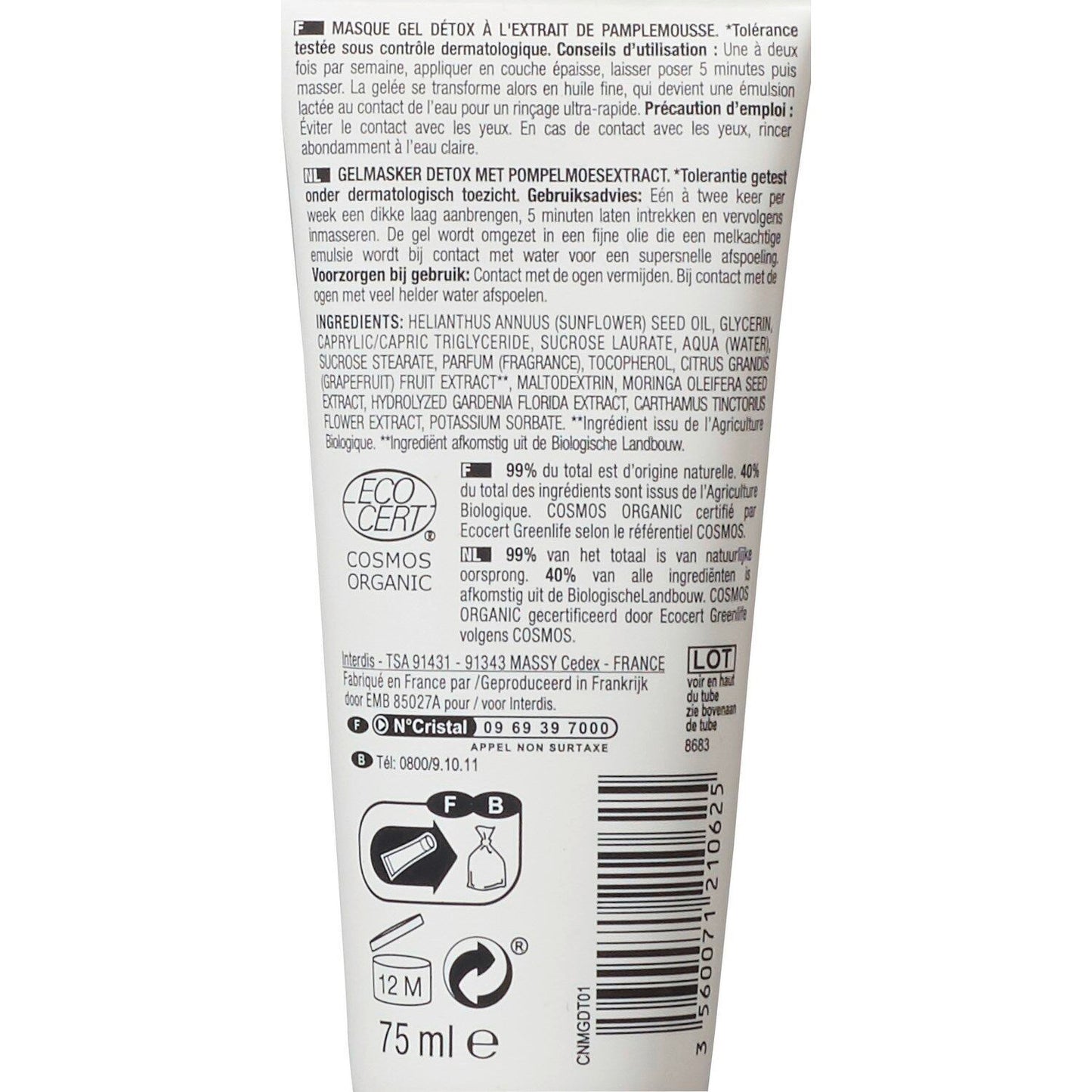 Masque Visage Gel Détox Pamplemousse NECTAR OF BIO