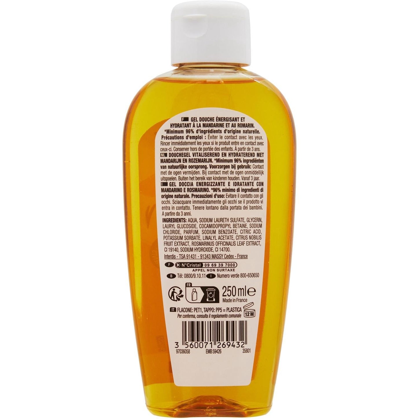 Gel douche énergisant et hydratant à la mandarine et au romarin Hydratant Mandarine et Romarin NECTAR OF BEAUTY