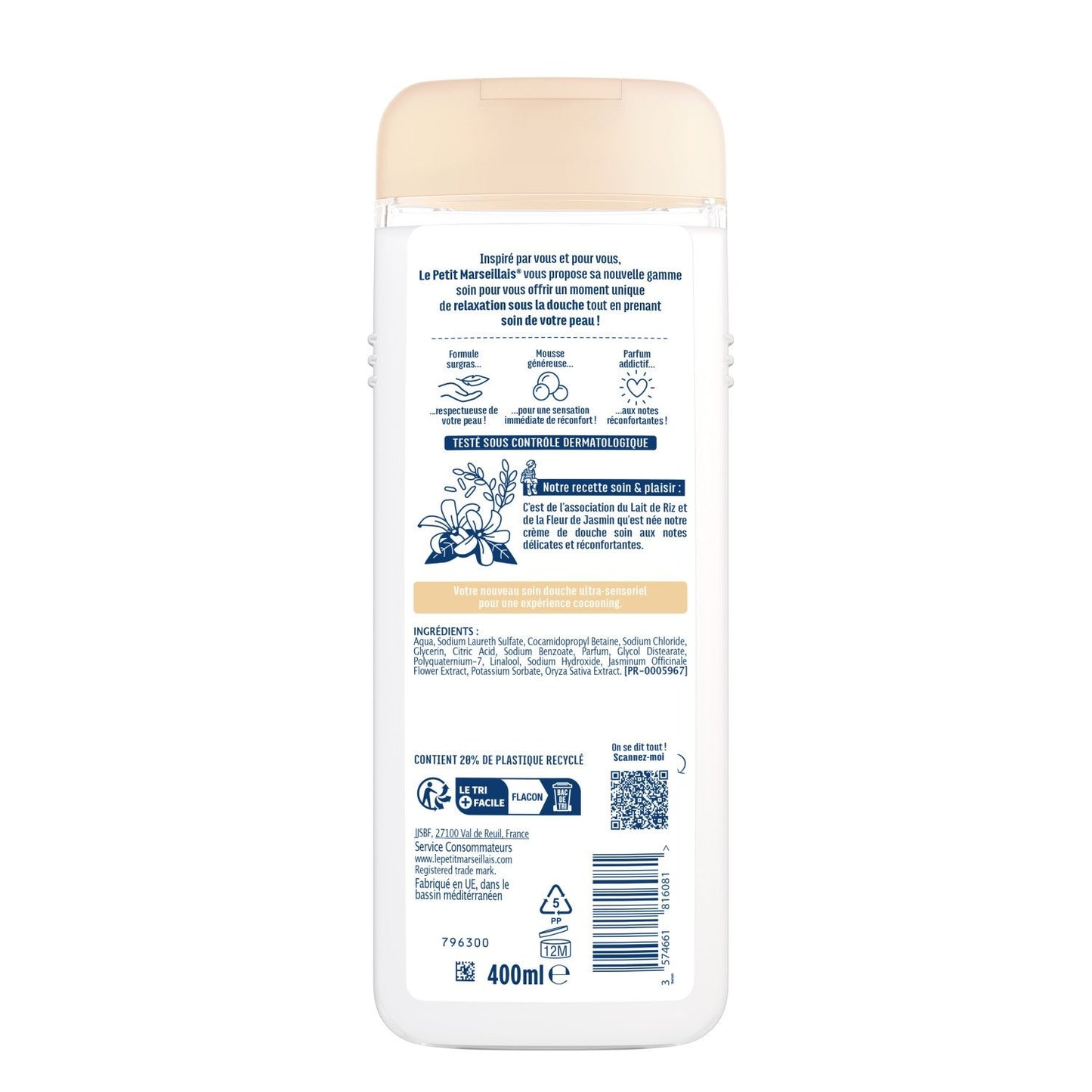 Crème Douche Surgras Lait de Riz et Jasmin LE PETIT MARSEILLAIS
