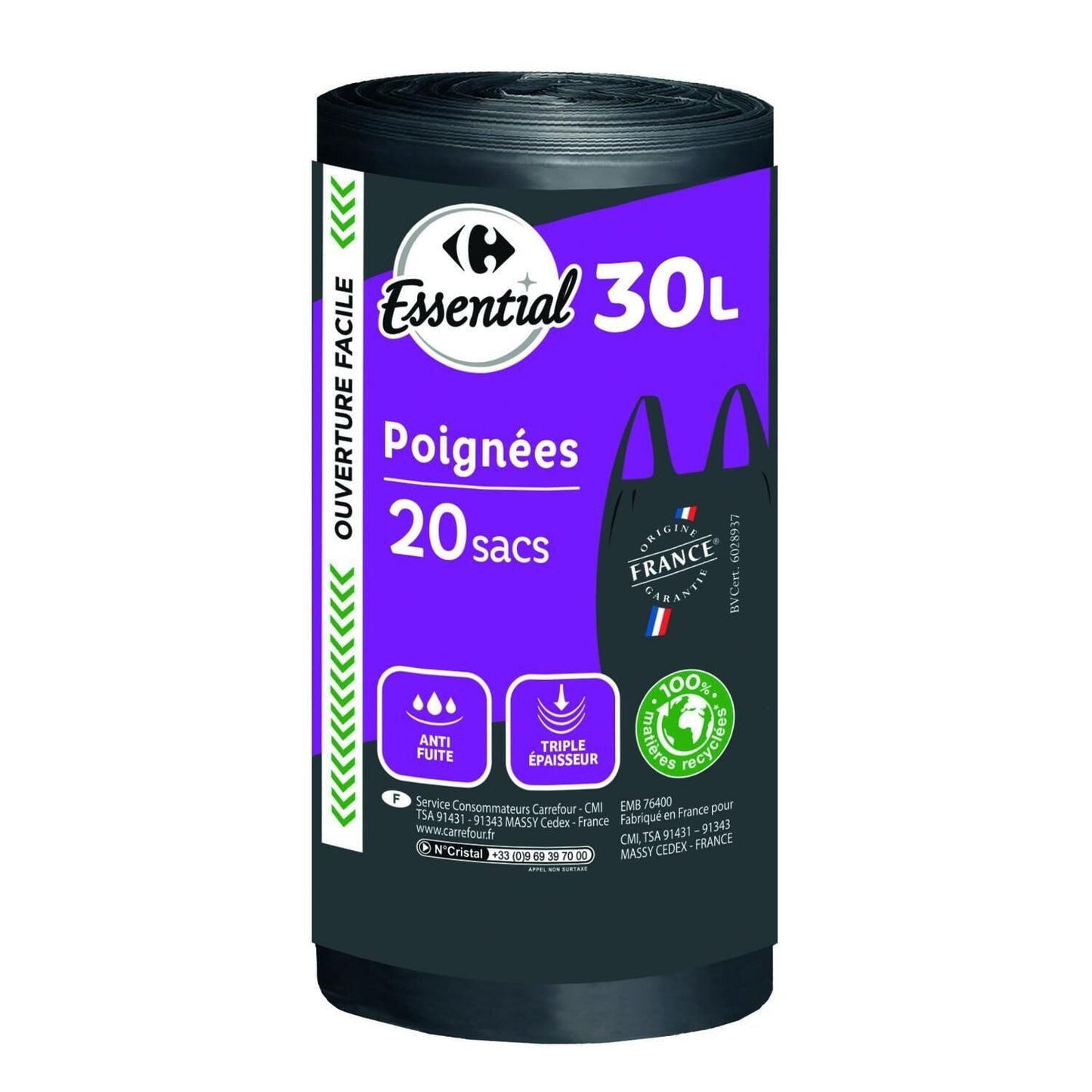 Sac poubelle à poignées 30L ESSENTIAL