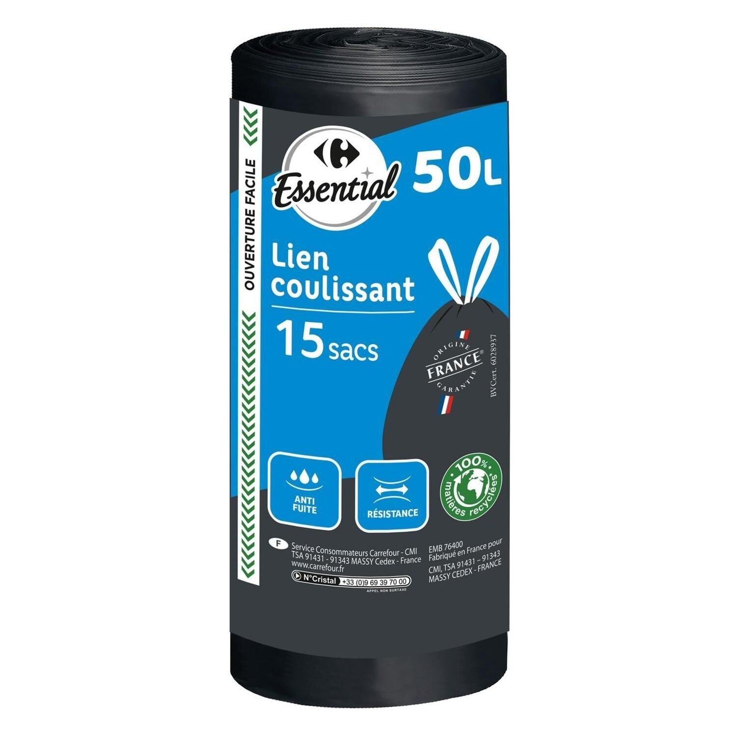 Sac poubelle à lien coulissant 50L ESSENTIAL