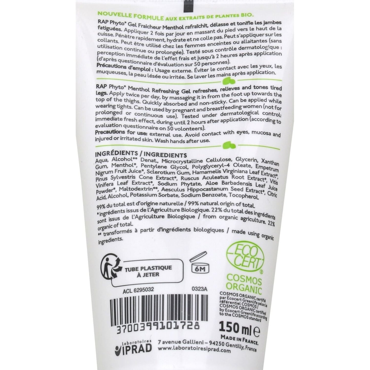 Gel Jambes Légères Fraîcheur Menthol RAP PHYTO