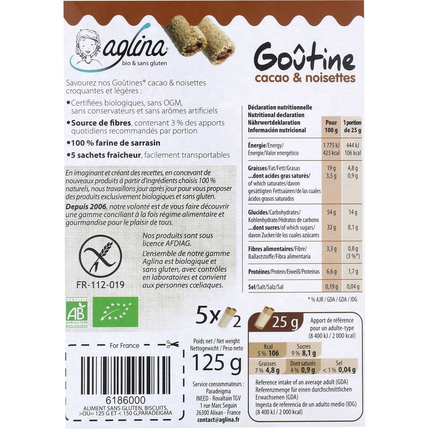 AGLINA Glutenfreie Bio-Kekse mit Kakao und Haselnüssen