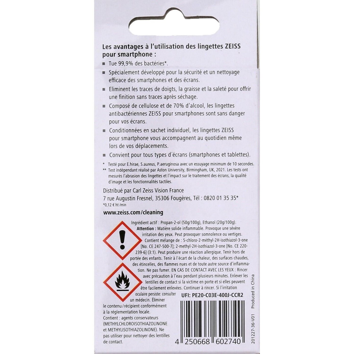 Lingettes Optiques Nettoyantes Antibactériennes ZEISS