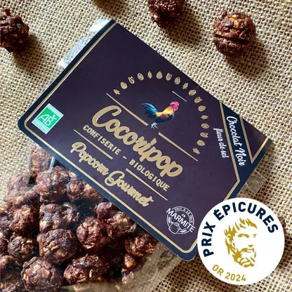 Popcorn chocolat noir fleur de sel Médaille d'Or Epicures 2024 COCORIPOP
